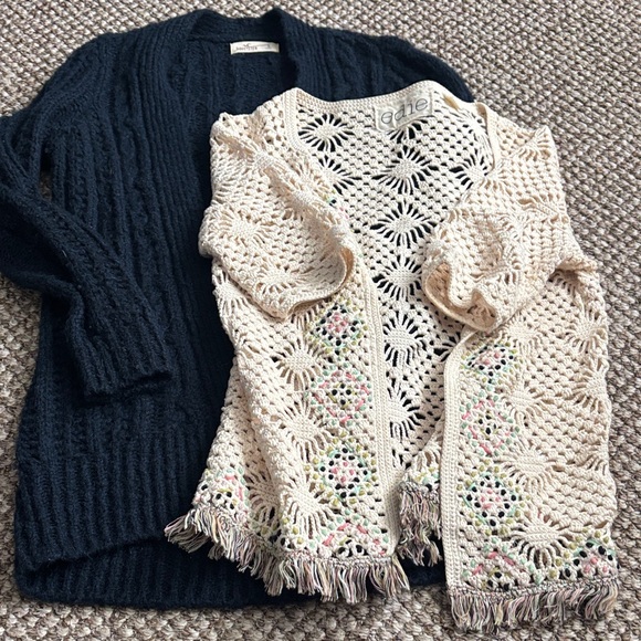 Elodie Sweaters - Elodie Cream and Black Crochet Cardigan Set